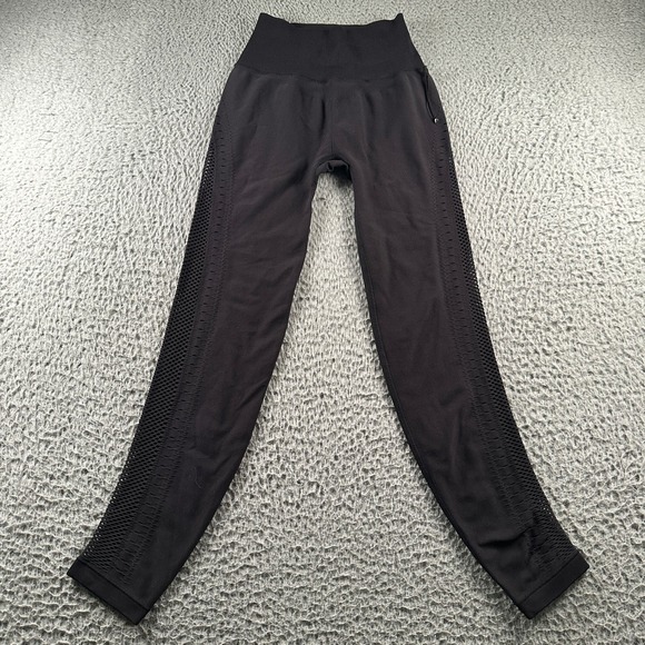 ALO Yoga Pants - Alo Seamless High Waist 7/8 Open Air Leggings Womens S Black Mesh‎ Side Yoga